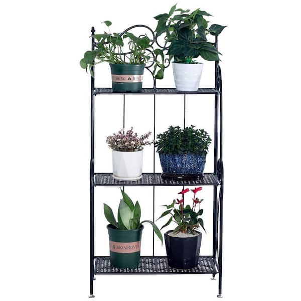 Winado 44.88 in. Tall Indoor/Outdoor Black Metal Foldable Plant Stand (3-Tier)