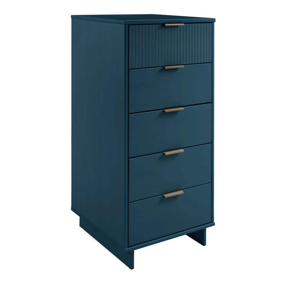 Midnight Blue Vertical 5-Drawer Dresser with Soft Close