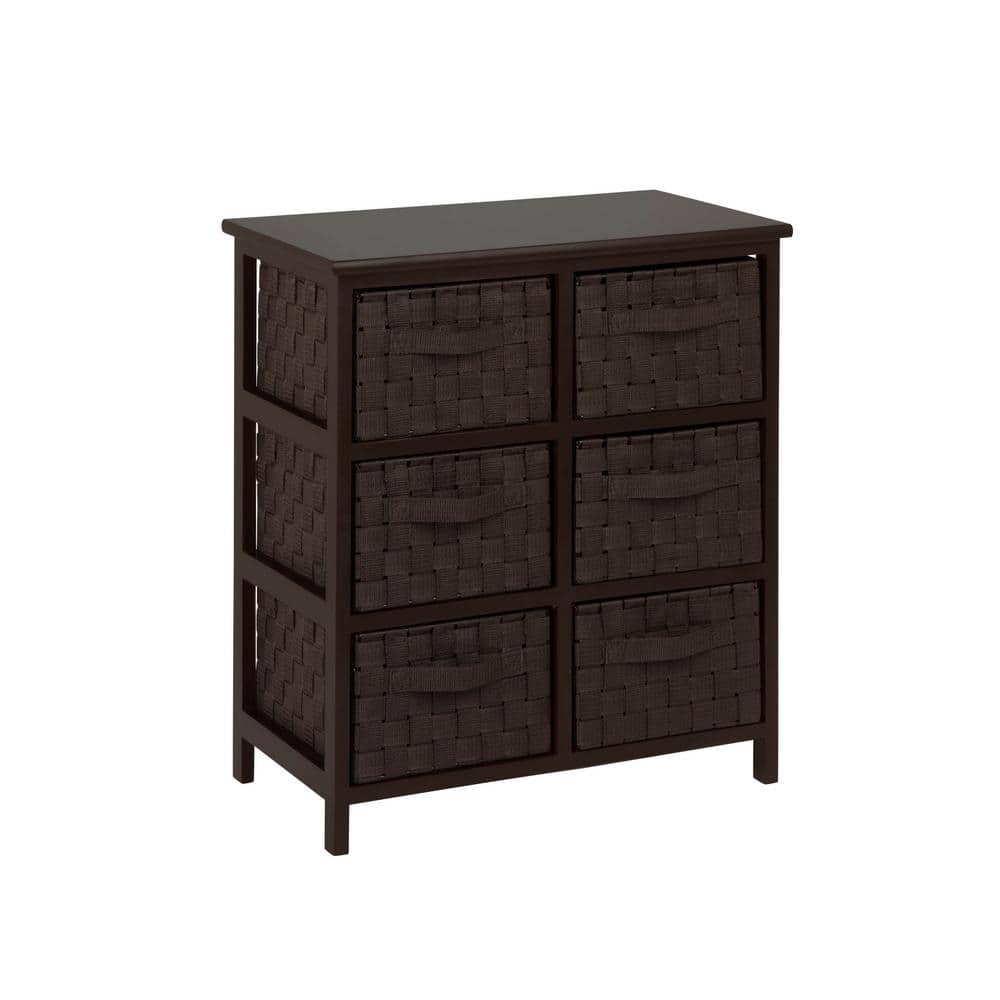 Espresso Woven 6-Drawer Storage Chest with Deep Drawers
