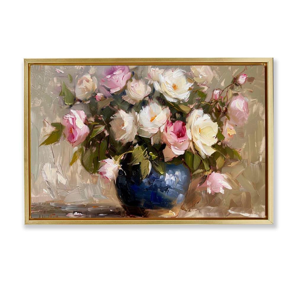 Painterly Vase of Roses by LSR Design Studio Gold Floater Frame Nature Graphic Art Print 21 in. x 31 in. price history on PriceWatchPro