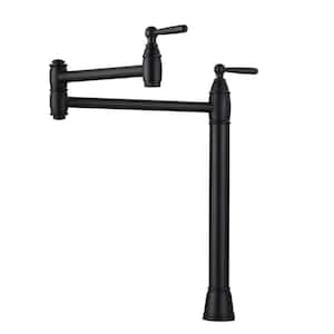 Deck Mount Pot Filler Faucet, Solid Brass Pot Filler with Double Stretchable Joint Swing Arm in Matte Black