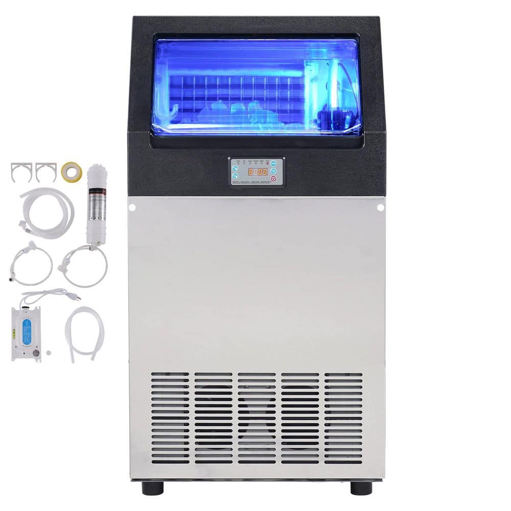 15 in. Commercial Ice Maker, 100 lbs. /24 h, Freestanding Machine, 55 Ice cu. in 12-15 min, 33 lbs. Storage Capacity