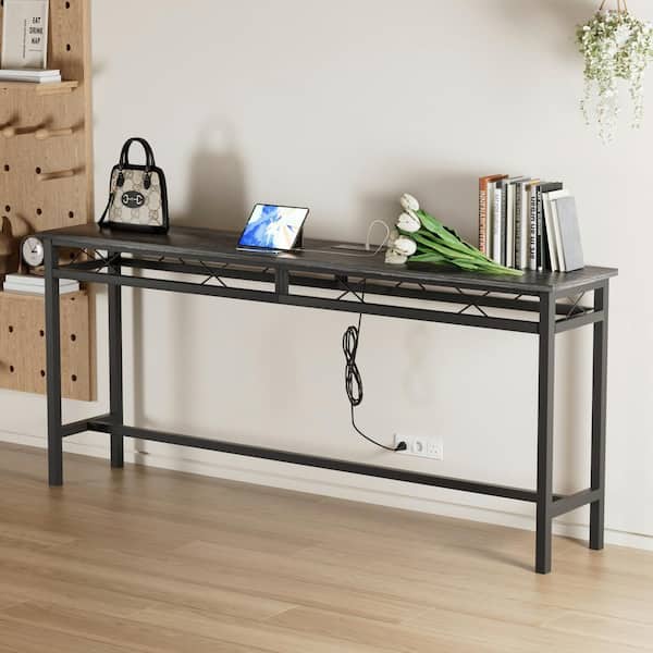 VECELO Extra Long Narrow Sofa/Console Table with Charging Station & Po