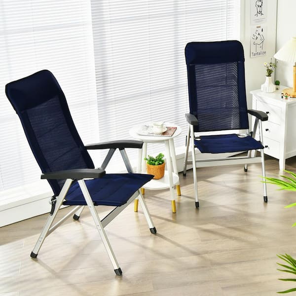 Gymax 2-Pieces Patio Dining Chair Aluminum Camping Adjust Portable Headrest Navy