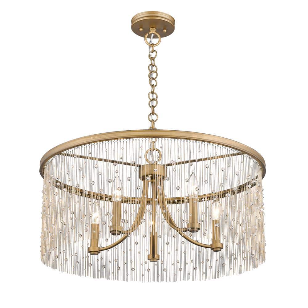 Peruvian Gold 25" Crystal Bead 5-Light Chandelier