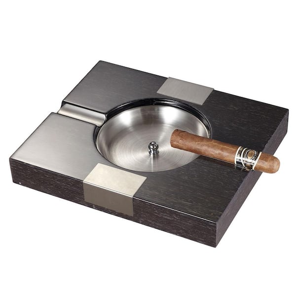 Heavyweight 6.25 in. Metal Cigar Ashtray with 4-Cigars, Black Matte