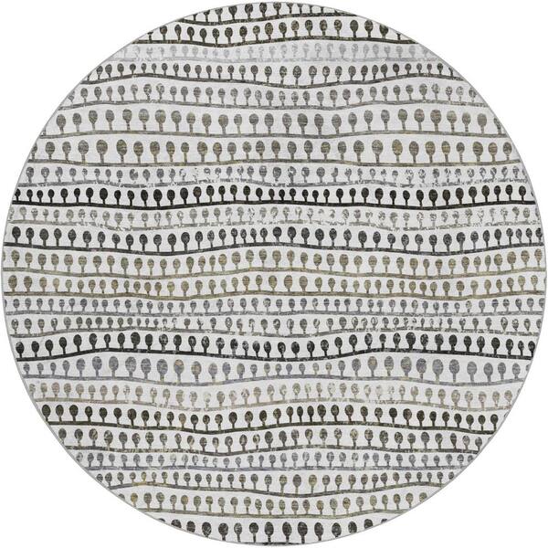 Dream Shag Premium Machine Washable Abstract ADS823 Ivory 8 ft. x 8 ft. Round Rug