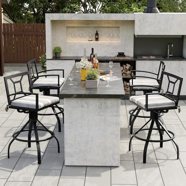 Swivel Aluminum Outdoor Bar Stool with Colored Sunbrella Cushion (4-Pack)