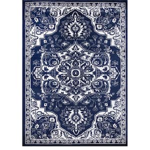 Jefferson Collection Vintage Medallion Navy 5 ft. x 7 ft. Area Rug
