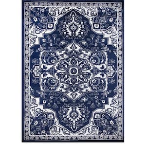 Jefferson Collection Vintage Medallion Navy 8 ft. x 10 ft. Area Rug