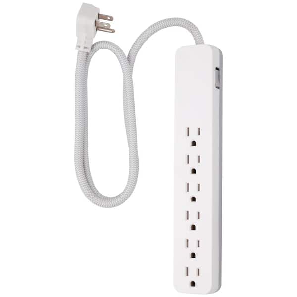 GE 6-Outlet Surge Protector with 3 ft. Braided Cord, White