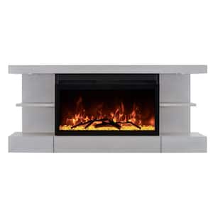 Activeflame Home Decor Series 48 in. Electric Fireplace Cap-Shelf Mantel Classic Grey Wood