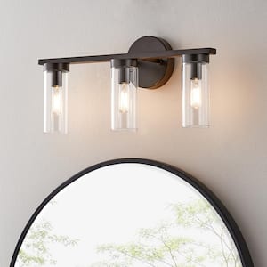 18.5 in. 3-light Bronze Bathroom Vanity Light Wall Sconce with Clear Glass Shade