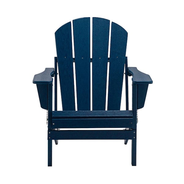 Jushua Classic Navy Blue Folding High-Density Polyethylene(HDPE) Plastic Adirondack Chair