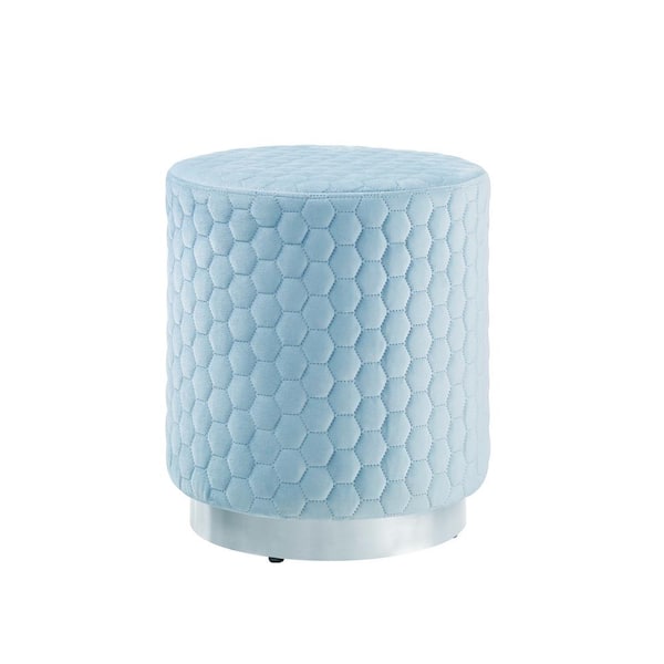 Linon Home Decor Ansel Blue Round Ottoman
