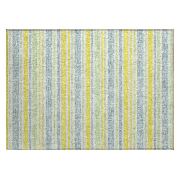 Blue and Yellow 2 ft. x 3 ft. Woven Striped Polyester Rectangle Indoor/Outdoor Area Rug