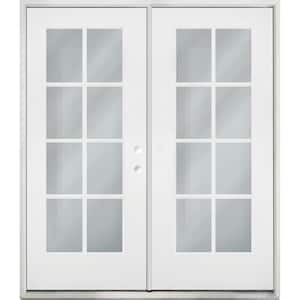 Legacy 72 in. x 80 in. LH Retro 8 Lite Clear Glass Primed White Fiberglass Double Prehung Patio Door w/Composite Frame
