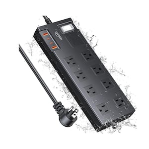 6 ft. Plug Extension Cord Power Strip 8-Outlets Surge Protector in Black with 2 USB and 2 Type C Ports and Power Switch