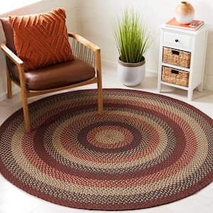 Braided Brown/Rust 5 ft. x 8 ft. Striped Border Oval Area Rug