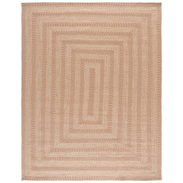 Braided 8 ft. x 10 ft. Beige Two-Tone Border Washable Indoor/Outdoor Area Rug