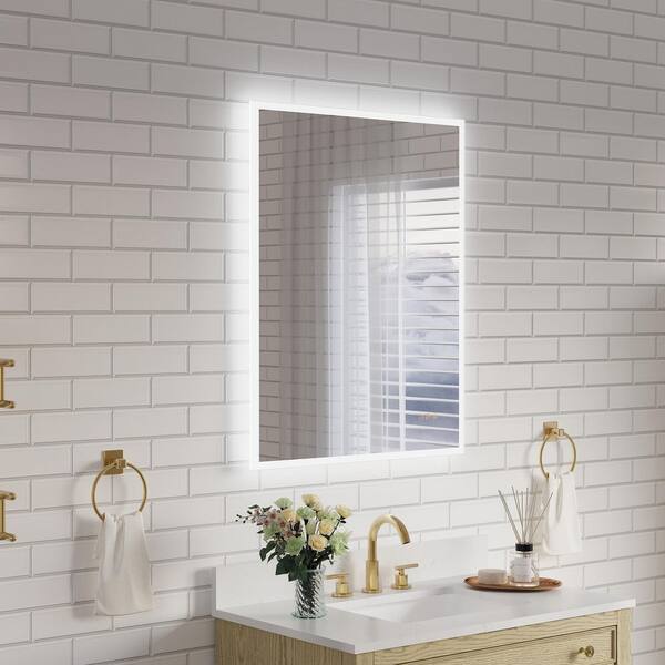 28 in. W x 36 in. H Rectangular Frameless Anti-Fog LED Light Wall Bathroom Vanity Mirror Frontlit and Backlit