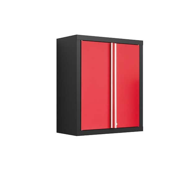 NewAge Products Bold Series 30 in. H x 26 in. W x 12 in. D 2-Door 24-Gauge Welded Steel Wall Garage Cabinet in Red/Black