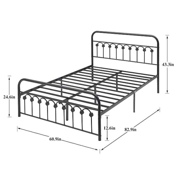 Classic Metal Platform Bed Frame Mattress Foundation with Victorian Style Iron-Art Headboard & Footboard ，Queen（62.2"W）