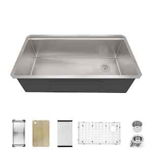 304 Stainless Steel 16-Gauge 32 in. Single Bowl Undermount Workstation Kitchen Sink with Accessories