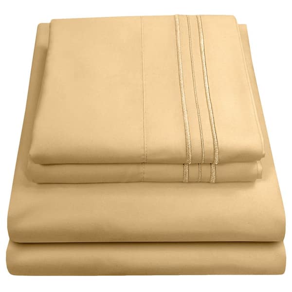 Sweet Home Collection 1800 Series 4-Piece Camel Solid Color Microfiber RV Short Queen Sheet Set