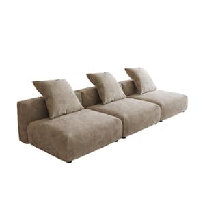 118 in. Square Arm Corduroy Velvet 3-Pieces Modular Free Combination Sectional Sofa in. Brown
