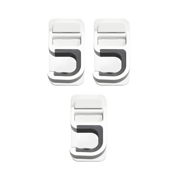 3Pack 3.7 in. White ABS Self-Adhesive Anti-Slip Rotatable Wall Rack with C-Type Clips for Brooms and Mops
