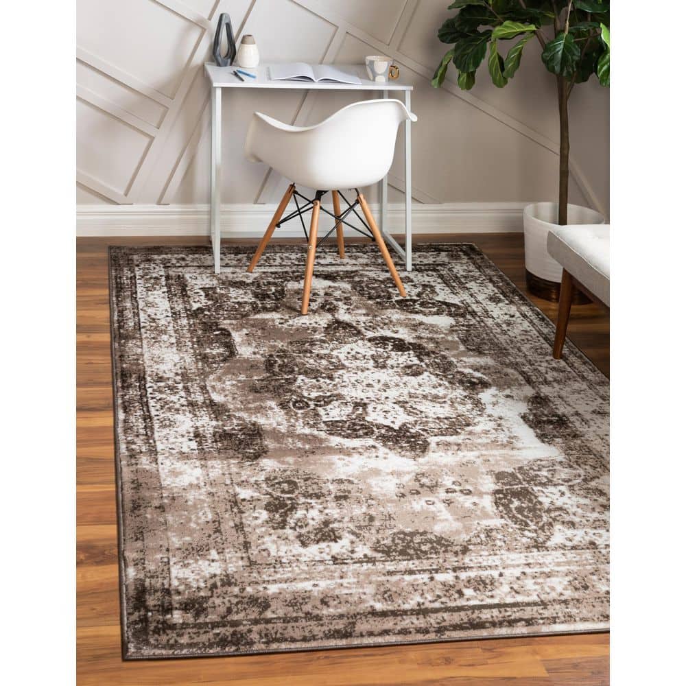 Reversible Easy-Care Dark and Light Brown Synthetic Area Rug