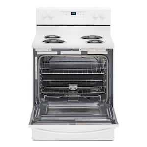 30 in. 4.8 cu. ft. 4 Burner Element Electric Range with Self-Cleaning in White with Storage Drawer