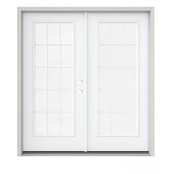 JELD-WEN 72 in. x 80 in. White Painted Steel Left-Hand Inswing 15 Lite Glass Active/Stationary Patio Door