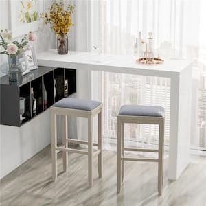 White Upholstered Bar Stools Wooden Bar Height Dining Chairs (Set of 2)