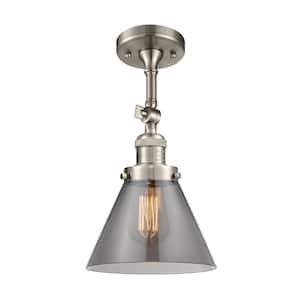 Franklin Restoration Cone 7.75 in. 1-Light Brushed Satin Nickel Semi-Flush Mount with Plated Smoke Glass Shade