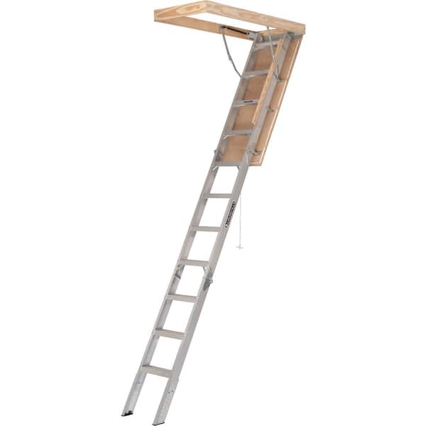 Photo 1 of 7 ft. 8 in. to 10 ft. 3 in., 22.5 in. x 54 in. Aluminum Attic Ladder with 375 lbs. Maximum Load Capacity