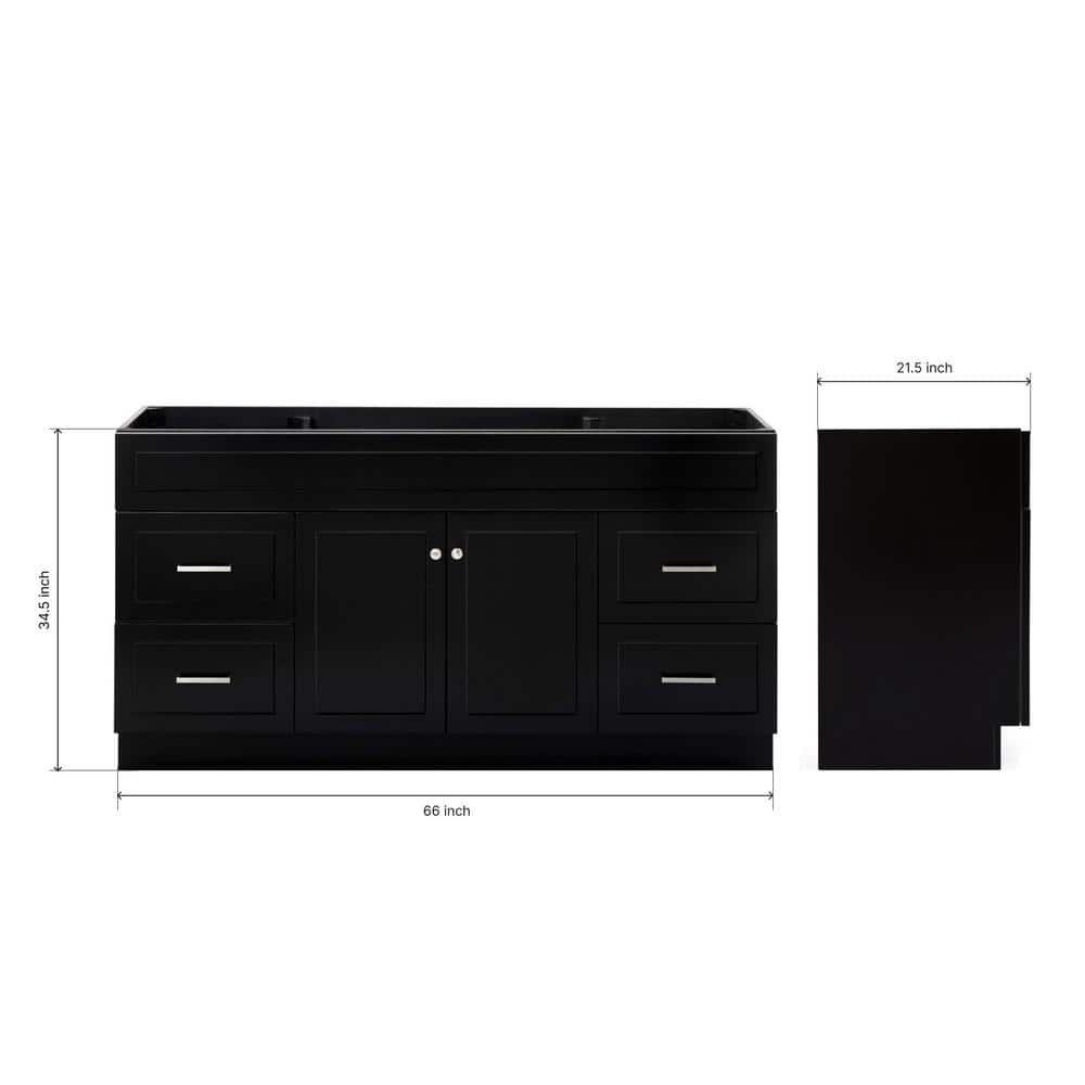 Hamlet Black 66" Freestanding Single Vanity Cabinet with Nickel Hardware
