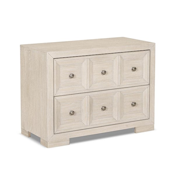 Flonnin Modern Classic Tawny Brown 2 Drawer 38 in. W Oversized Nightstand with Cedarwood Bottom Drawer and USB Ports