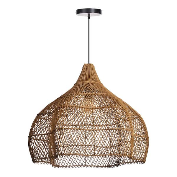 60-Watt 1-Light Brown Handwoven Rattan Pendant Light with Teardrop Shade, No Bulbs Included, 22 in.