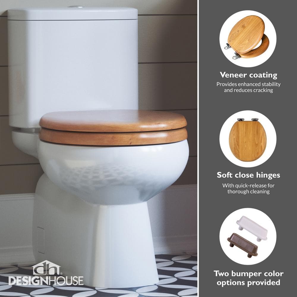 Dalton Round Honey Oak Wood Toilet Seat with Zinc Hinges