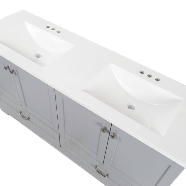 Diamond NOW Cassidy 60-in Pearl Gray Double Sink Bathroom Vanity with White Cultured Marble Top