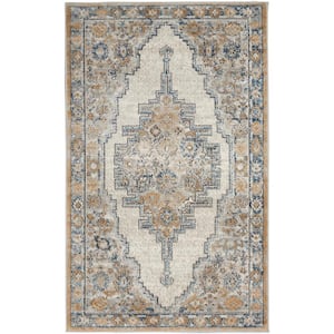 Concerto Grey/Light Blue 3 ft. x 5 ft. Bordered Traditional Kitchen Area Rug