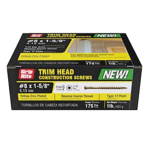 #8  x 1-5/8 in. Star Drive Trim Head Reverse Thread Gold Construction Screws 1 lb. Box