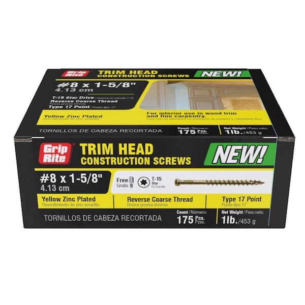 Grip-Rite #8 in. in. x 1-5/8 in. Star Drive Trim Gold Construction Screw (1 lbs. - Pack)