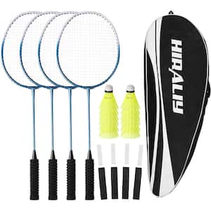 Badminton Rackets Set of 4 with 12 Nylon Shuttlecocks, 4 Replacement Grip Tapes and Handbag for Outdoor Backyard Games
