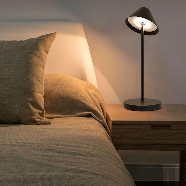 16" Black Modern Table Lamps Cordless Smart Integrated Led Dimmable Waterproof Rechargeable Table Lamp, Indoor & Outdoor