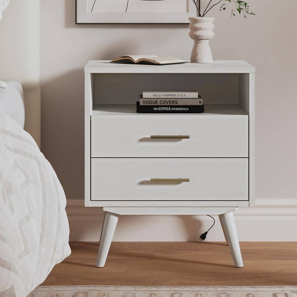 JAYDEN CREATION Alex White 22 in. W 2 Drawer Nightstand
