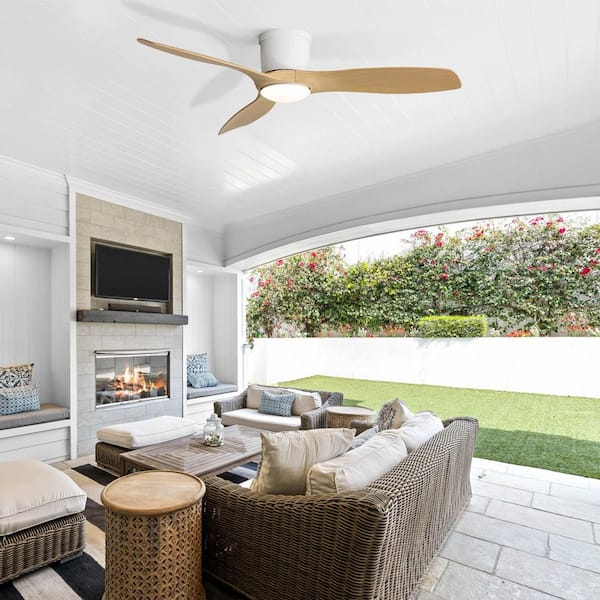 52 in. White Modern Flush Mount Ceiling Fan with Remote Control Dimmable Reversible DC Motor
