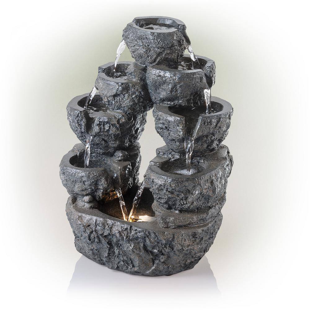 14" Gray Resin 5-Tier Cascading LED Waterfall Fountain